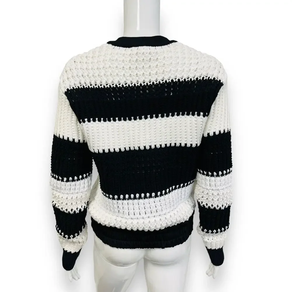 3.1 PHILLIP LIM Black And White Knit Chunky Bold Striped Zip-Up Sweater Jacket S - Picture 2 of 5